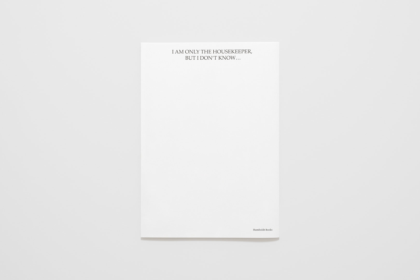 Luca Lo Pinto, Olaf Nicolai – I Am Only the Housekeeper But I Don't Know… | Humboldt Books